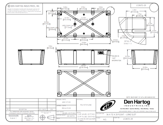 ACE 35 1/2 x 71 1/2 x 20 Long Slot Float Drum