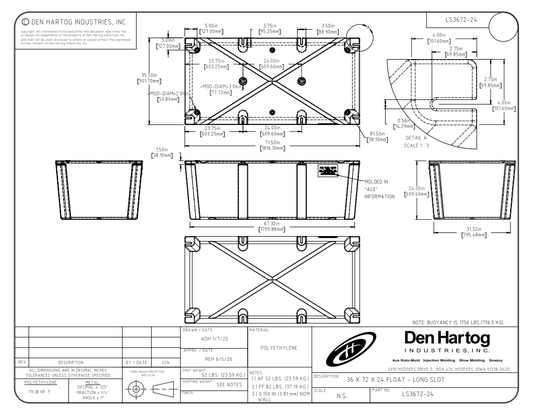 ACE 35 1/2 x 71 1/2 x 24 Long Slot Float Drum