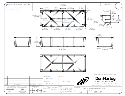 ACE 35 1/2 x 95 1/2 x 20 Long Slot Float Drum