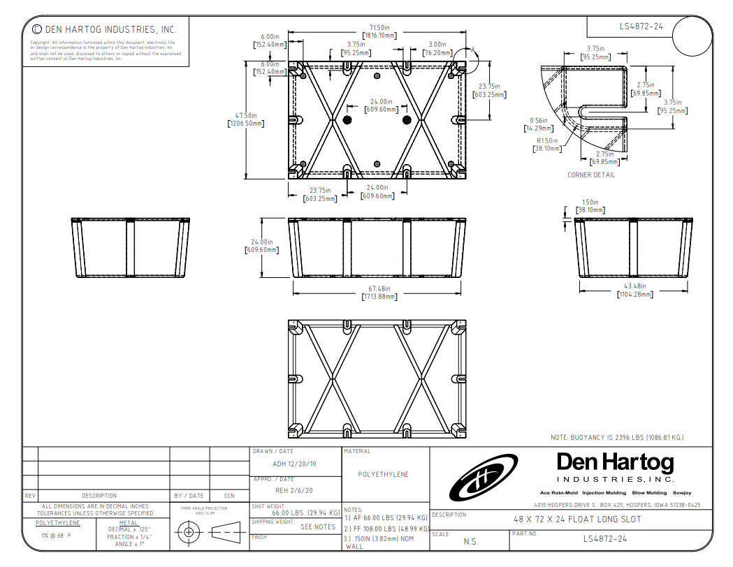 ACE 47 1/2 x 71 1/2 x 24 Long Slot Float Drum