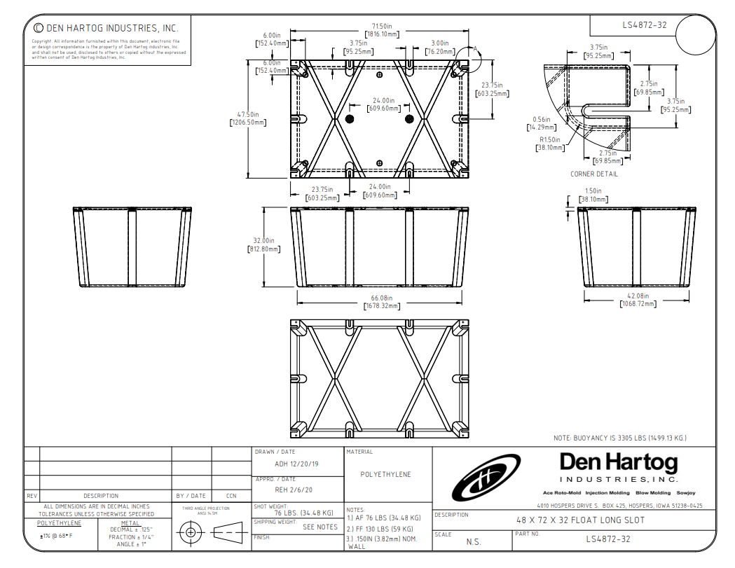 ACE 47 1/2 x 71 1/2 x 32 Long Slot Float Drum