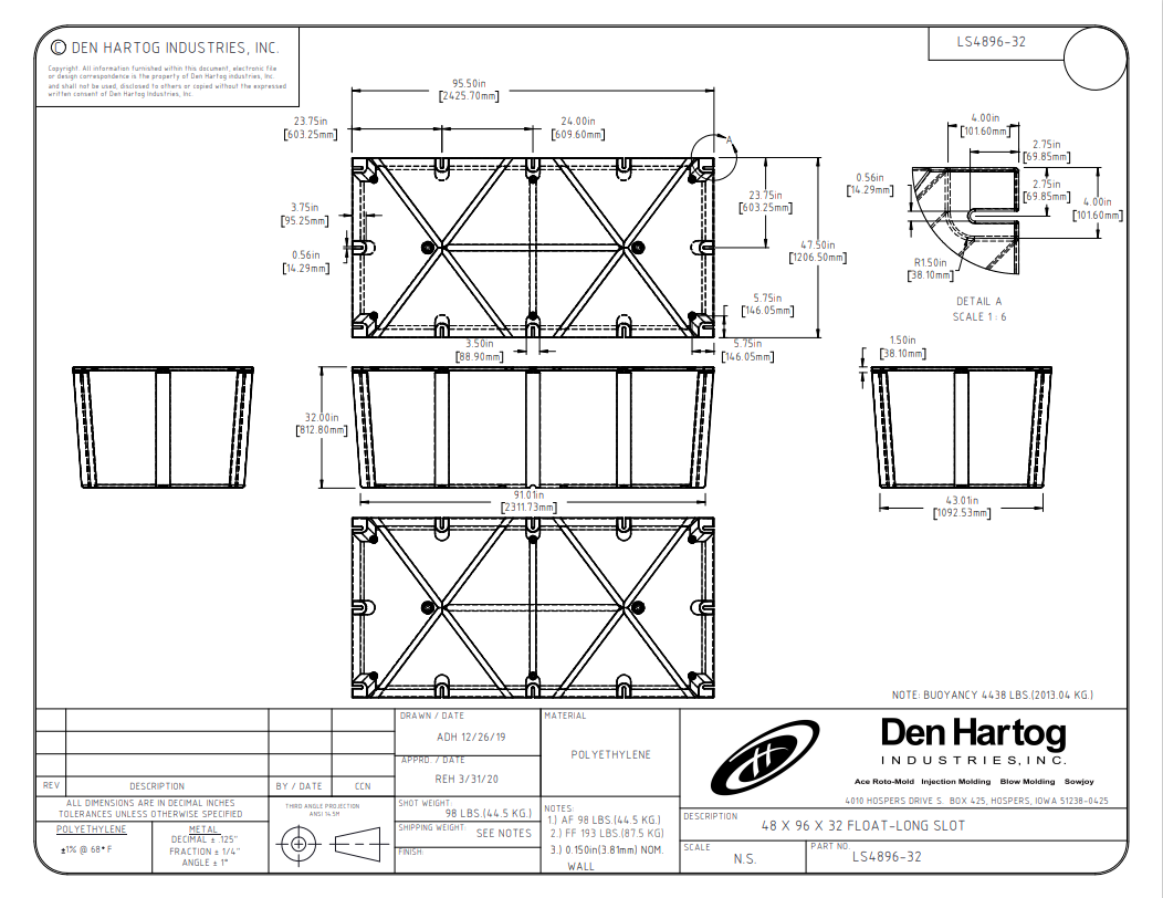 ACE 47 1/2 x 95 1/2 x 32 Long Slot Float Drum